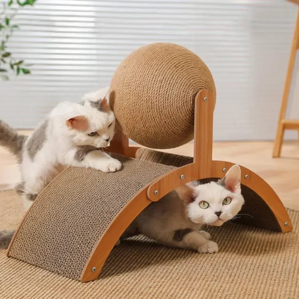 Cat Scratching Ball Wooden Cat Scratcher  Toy 2 In1
