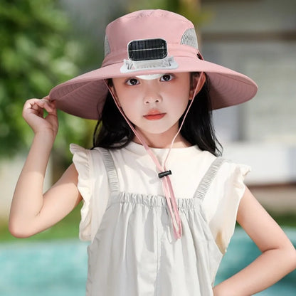 Kids Wide Brim Sun protection Fan Hat Charging Solar/USB
