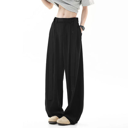 Pleated Ribbon  Loose Casual Pants