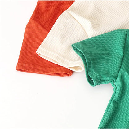 New Summer Children's Casual Set for Boys Girls Loose Short Sleeved Waffle Breathable