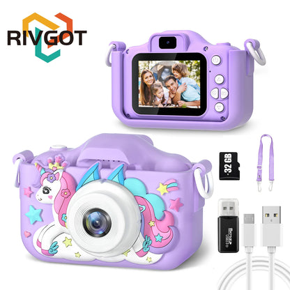 Unicorn Kids Mini Dual Camera Toy 1080P HD Video Camera 48MP With Silicone Protective Cover