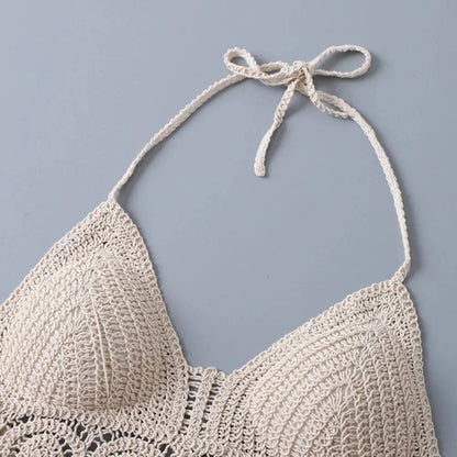 Boho Fringe Backless Halter Tie Neck