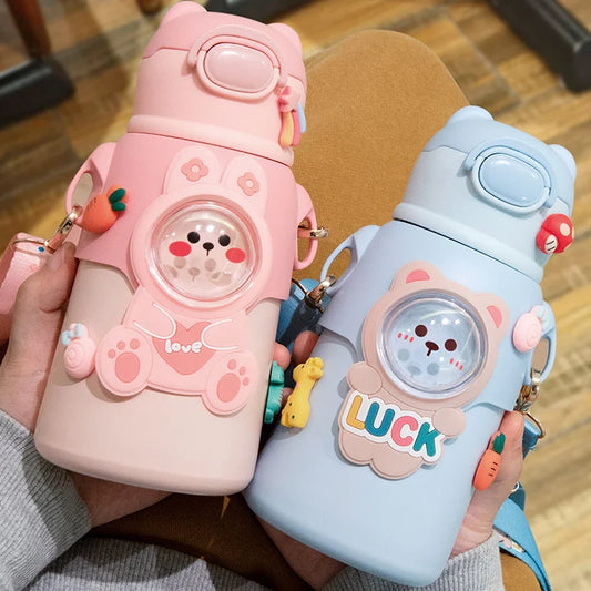 Cute Stainless Steel Leak-Proof  Water Bottle With Straw
