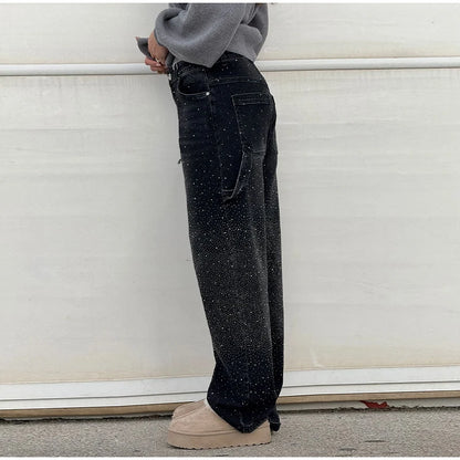 Casual Rhinestone Loose Harem Jeans