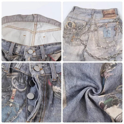 3D Chain Printed Baggy Jeans For Men