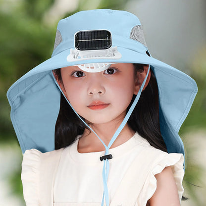 UV Protection Kids Solar/USB Charging Fan Hat For Outdoor activity