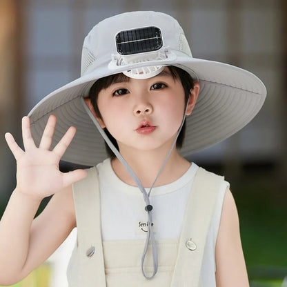 Kids Wide Brim Sun protection Fan Hat Charging Solar/USB
