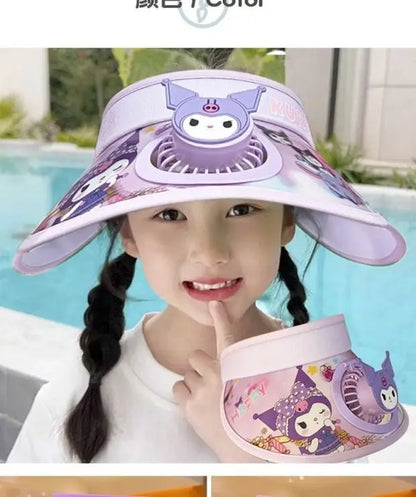 Kulomi Sanrio Kids  Wide Brim  Sun protection Fan Hat Charging USB