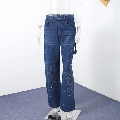 Casual Rhinestone Loose Harem Jeans