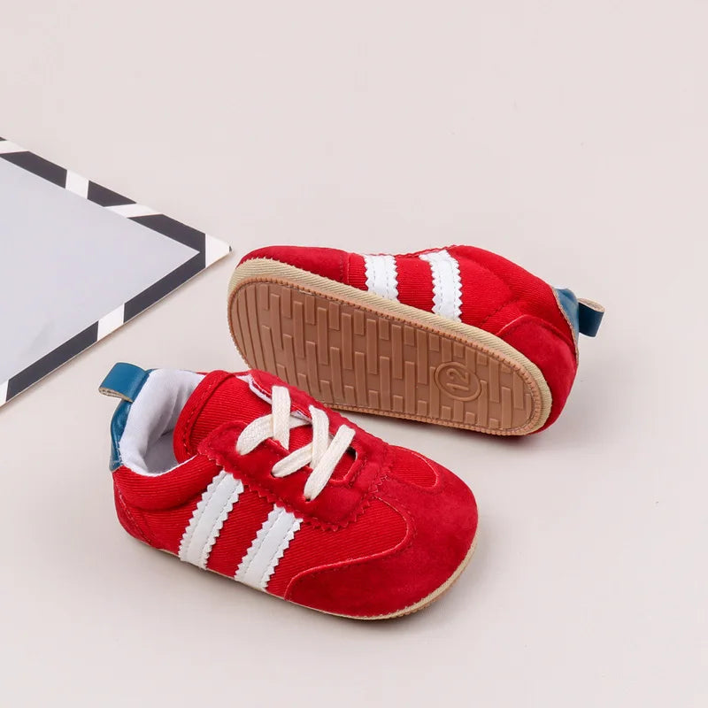 2 Striped  soft soled baby girls shoes  0-18M