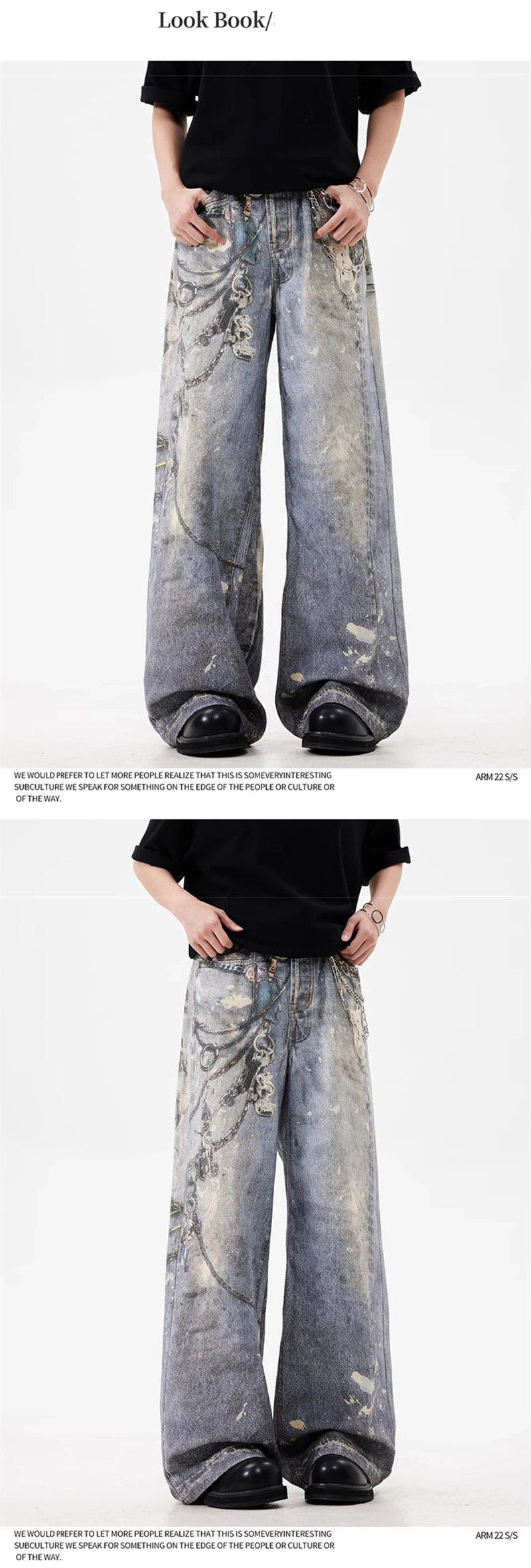 3D Chain Printed Baggy Jeans For Men