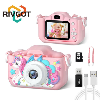 Unicorn Kids Mini Dual Camera Toy 1080P HD Video Camera 48MP With Silicone Protective Cover