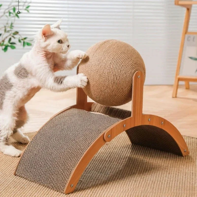 Cat Scratching Ball Wooden Cat Scratcher  Toy 2 In1