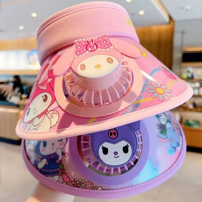 Kulomi Sanrio Kids  Wide Brim  Sun protection Fan Hat Charging USB
