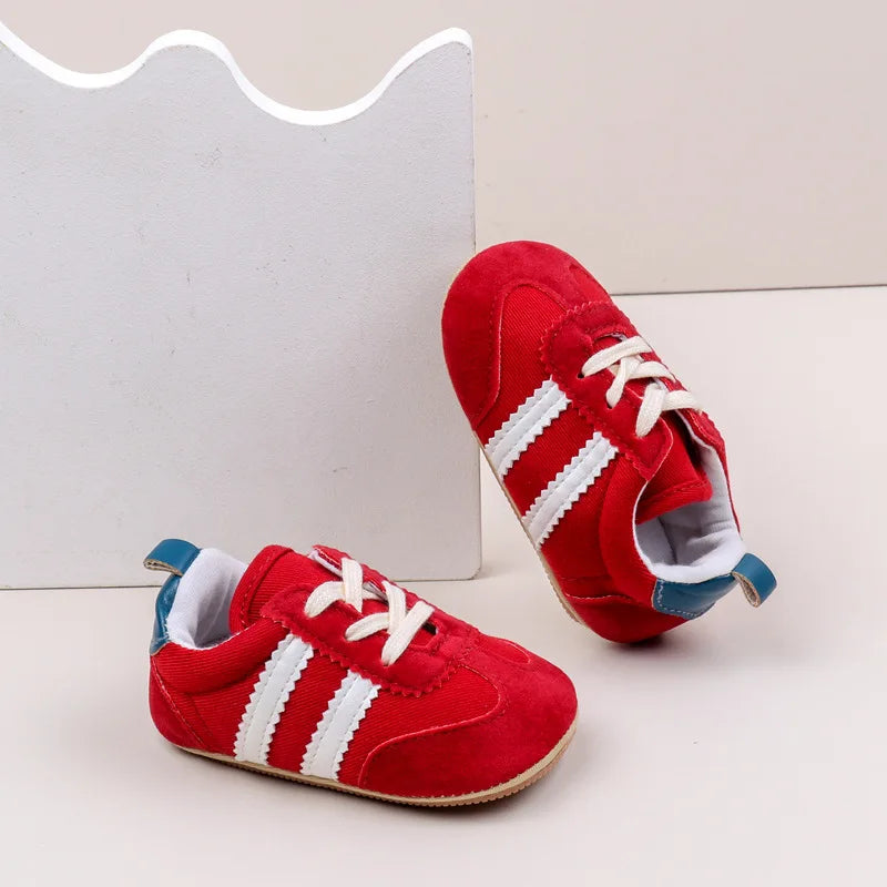 2 Striped  soft soled baby girls shoes  0-18M