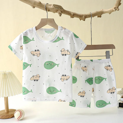 Summer Cotton Safe Baby Children Clothes  Set Cute Cartoon  Pajama Set Sleepwear Soft Breathable