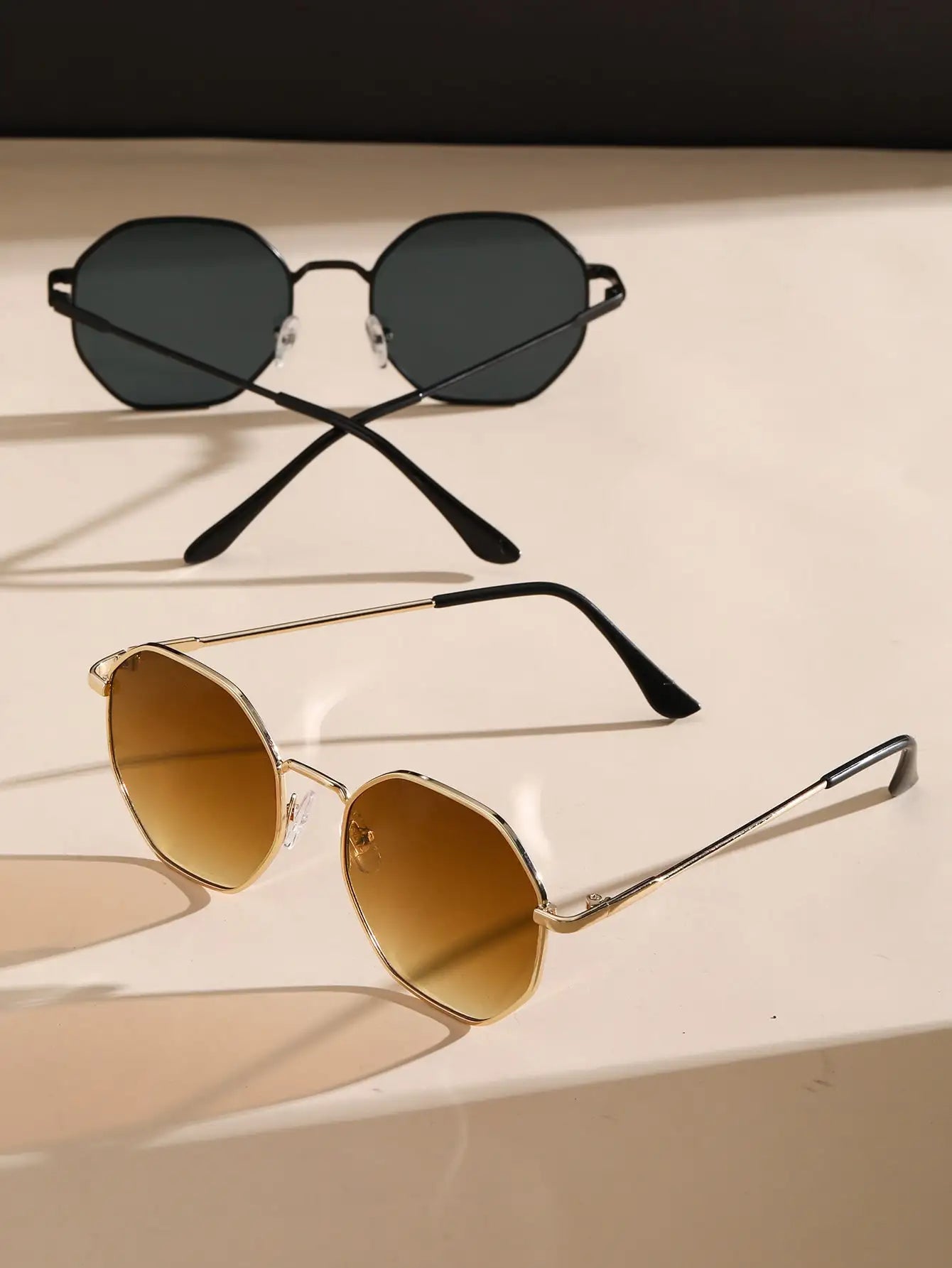 2 Pcs Metal Geometric Classical Sunglasses