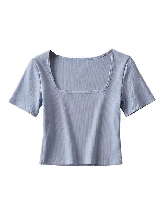 Square Neck Rib Crop Tops