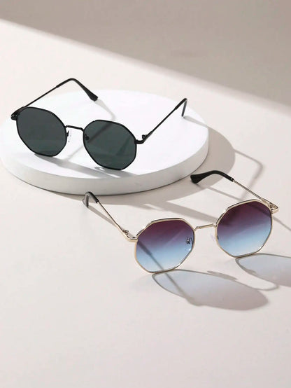 2 Pcs Metal Geometric Classical Sunglasses