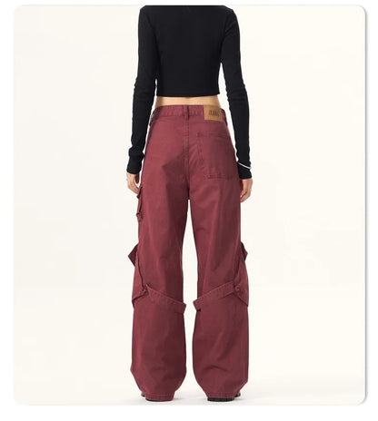Red Vintage American Style Casual  Pants