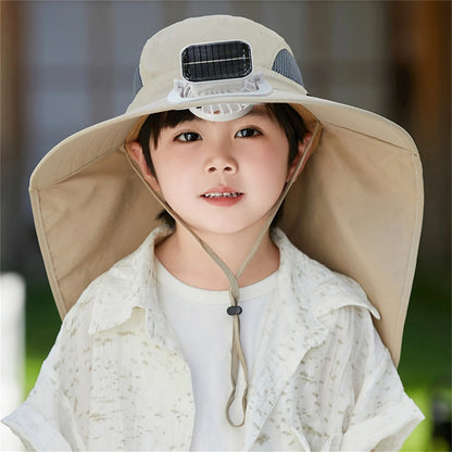 UV Protection Kids Solar/USB Charging Fan Hat For Outdoor activity