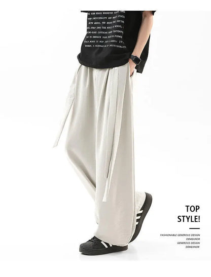Pleated Ribbon  Loose Casual Pants