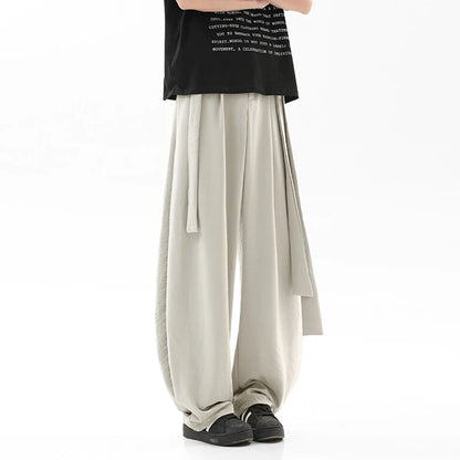 Pleated Ribbon  Loose Casual Pants