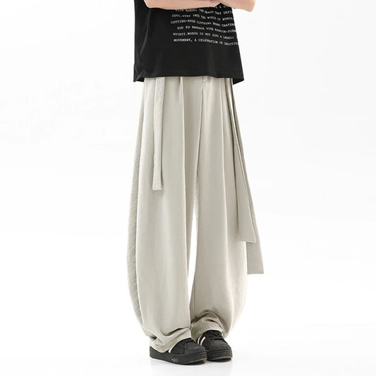 Pleated Ribbon  Loose Casual Pants