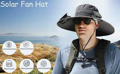 UPF 50+ Wide Brim Solar Fan & Charging Hat