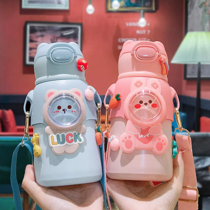 Cute Stainless Steel Leak-Proof  Water Bottle With Straw