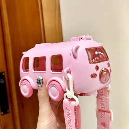 Cartoon Bus Straw Cup for Kids