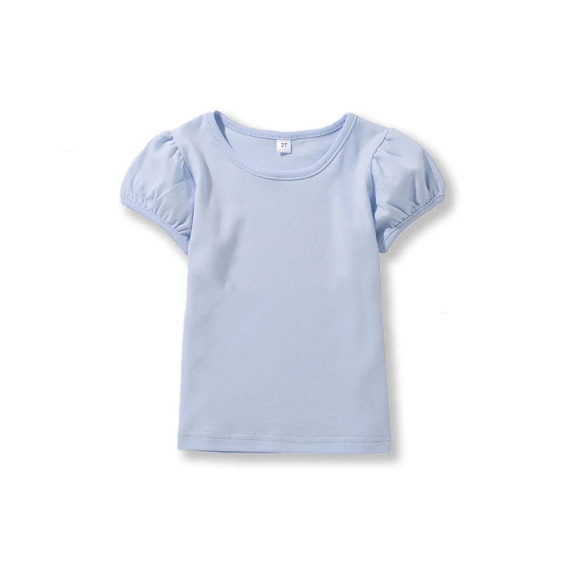 Girls' 100% Cotton Short Sleeve Summer Puff Tee T shirts for School & Play