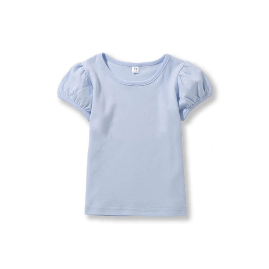 Girls' 100% Cotton Short Sleeve Summer Puff Tee T shirts for School & Play