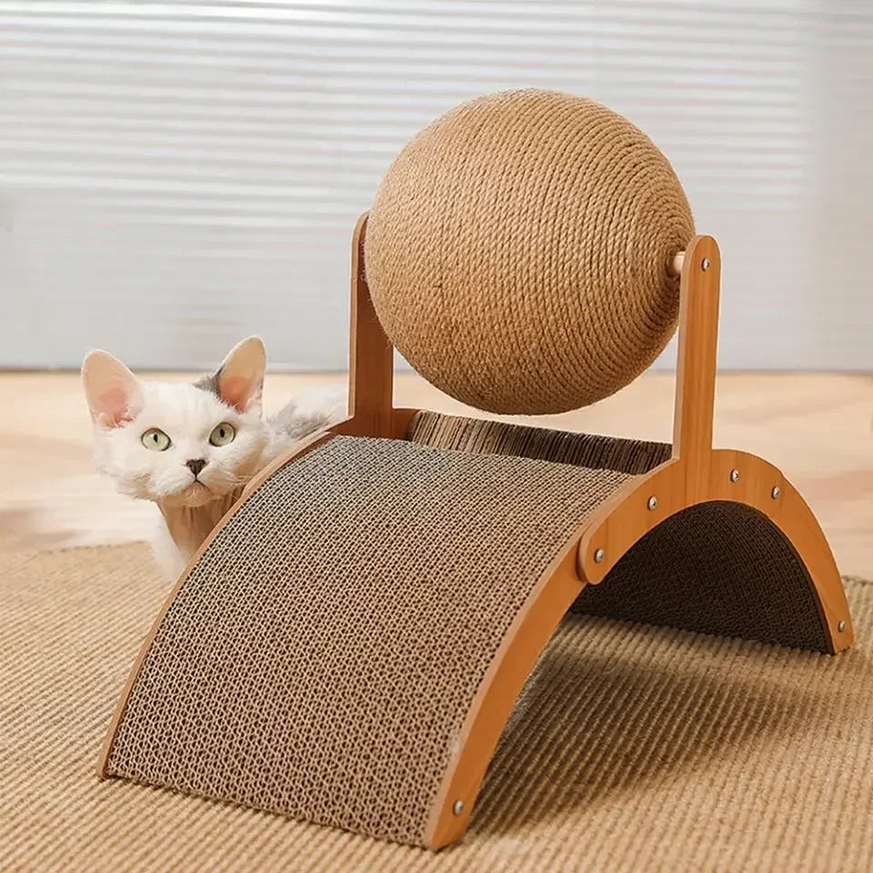 Cat Scratching Ball Wooden Cat Scratcher  Toy 2 In1