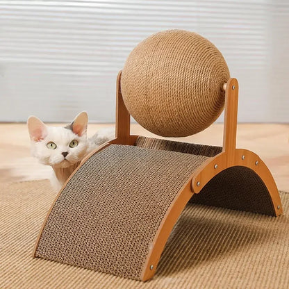 Cat Scratching Ball Wooden Cat Scratcher  Toy 2 In1