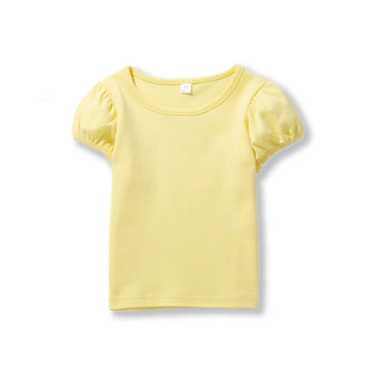 Girls' 100% Cotton Short Sleeve Summer Puff Tee T shirts for School & Play