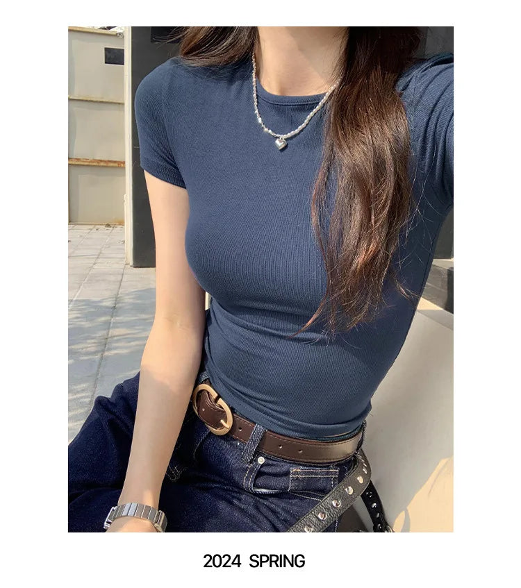 Crewneck Skinny T-shirt Summer