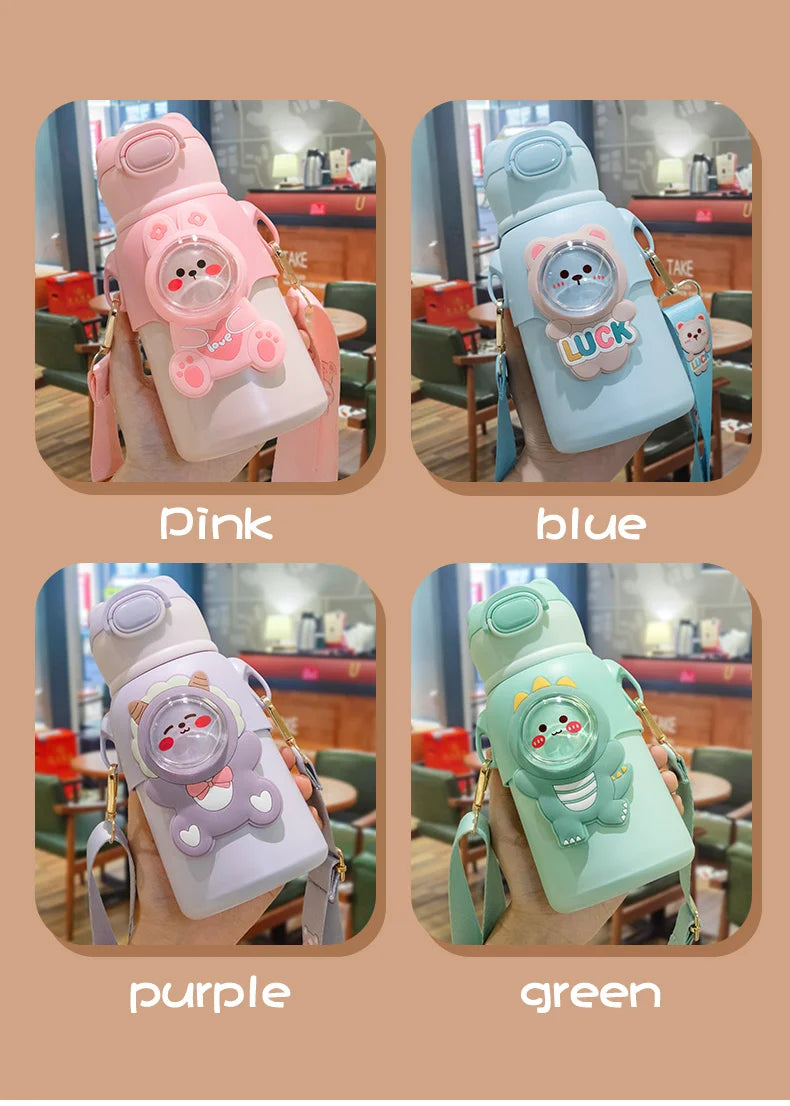Cute Stainless Steel Leak-Proof  Water Bottle With Straw