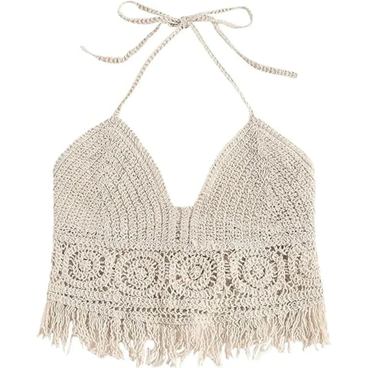 Boho Fringe Backless Halter Tie Neck
