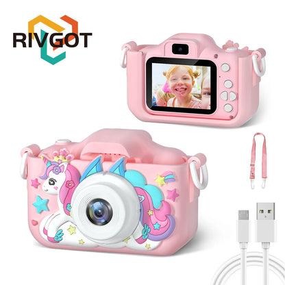 Unicorn Kids Mini Dual Camera Toy 1080P HD Video Camera 48MP With Silicone Protective Cover