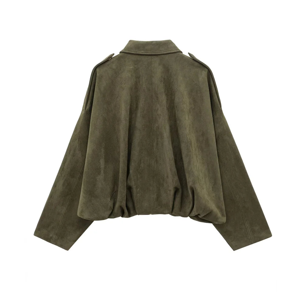 Faux Suede Loose Fit Stylish  Jacket