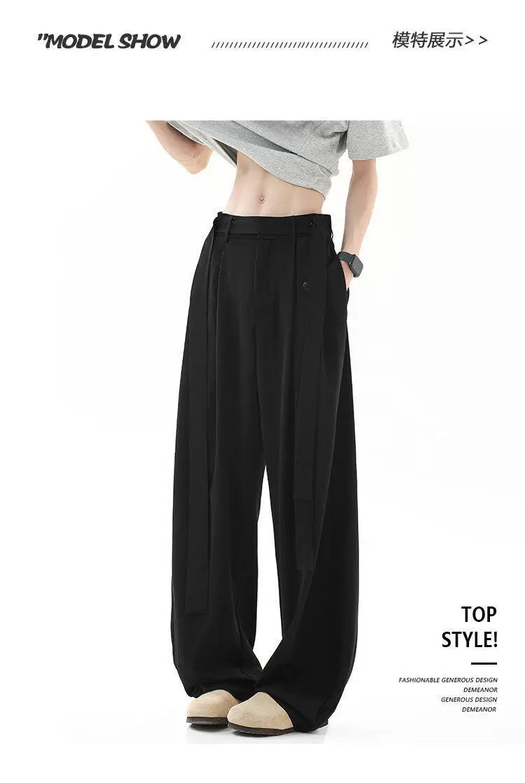 Pleated Ribbon  Loose Casual Pants