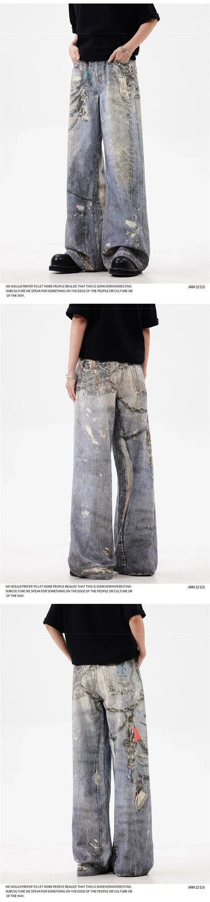 3D Chain Printed Baggy Jeans For Men