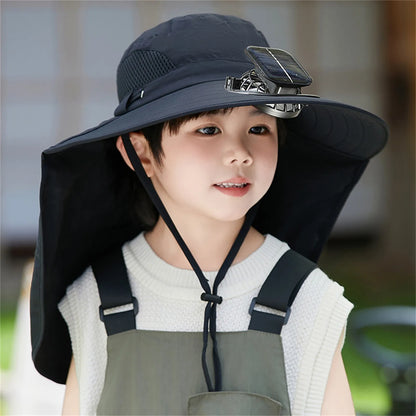 UV Protection Kids Solar/USB Charging Fan Hat For Outdoor activity