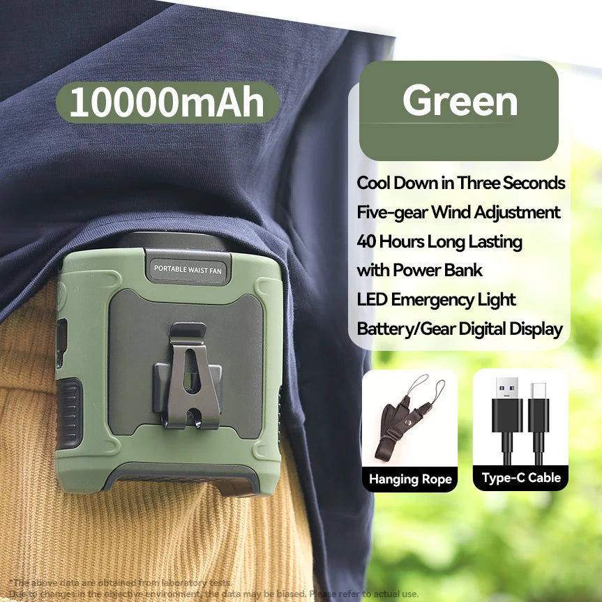 Outdoor Portable Waist Fan,Neck Fan, Hiking Fan  10000mAh