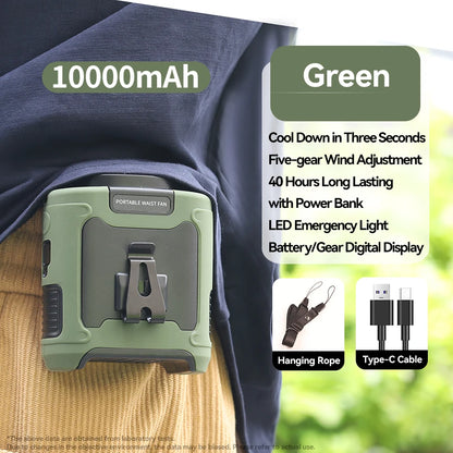 Outdoor Portable Waist Fan,Neck Fan, Hiking Fan  10000mAh