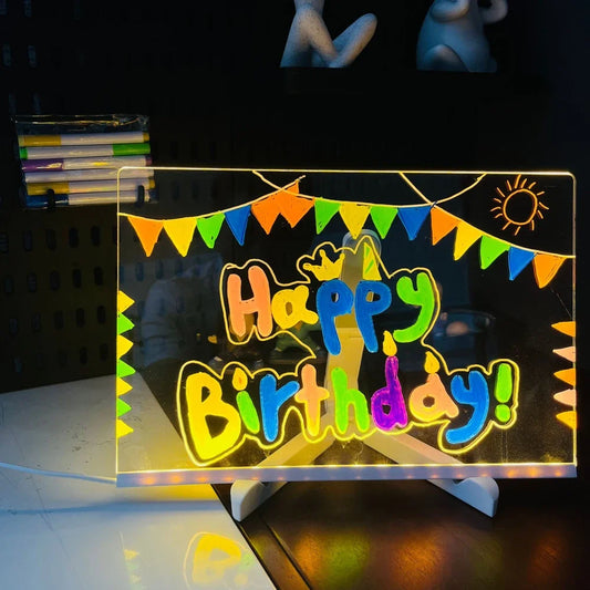 LED Note Board Night Light With Colorful 7 Pens Acrylic Drawing Board