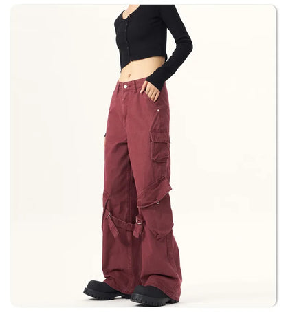 Red Vintage American Style Casual  Pants