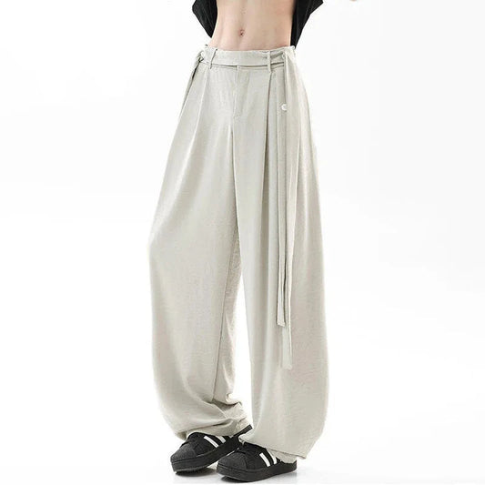 Pleated Ribbon  Loose Casual Pants