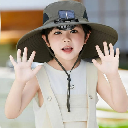 Kids Wide Brim Sun protection Fan Hat Charging Solar/USB
